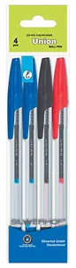 Ручки шариковые 04шт "Union" (синие 2шт, черная, красная) 0.7мм, масл.чернила, европодвес, Silwerhof