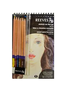 Набор эскизный "Рисуем на ходу - Лица" 40л бумаги, подложка, спираль, 6цв. карандашей, ластик, инструкция, (р), REEVES