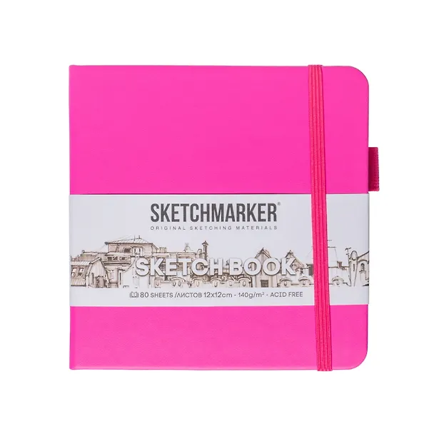 Скетчбук 12*12 80л "Sketchmarker"  фуксия яркая, 140г/м2, слоновая кость, тв.обл. 3012411 — 1