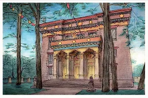 Открытка 10*15см тушь СПб Буддийский храм Дацан Гунзэчойнэй О/010/016