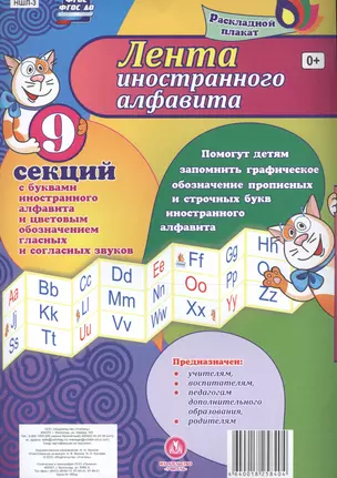 Лента иностранного алфавита. Раскладной плакат из 9 секций с буквами иностранного алфавита и цветовым обозначением гласных и согласных звуков — 2613271 — 1