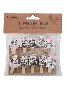 Прищепки декоративные с веревкой Панды (10шт)