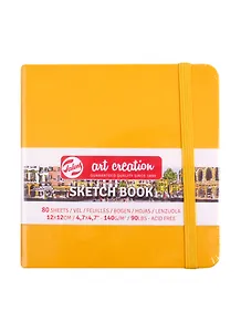 Скетчбук 12*12 80л "Art Creation" желтый, 140г/м2, слоновая кость, тв.обл., Royal Talens