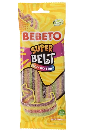 Мармелад BEBETO, SUPER BELTS со вкусом тутти-фрутти (пластинки), 75г 3058670