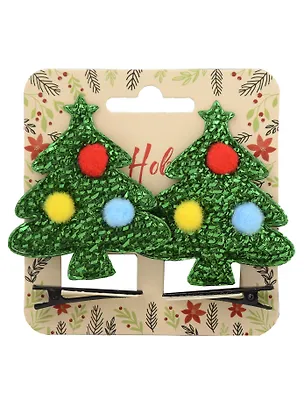 Заколки новогодние Елочки с помпонами (2шт) (текстиль) (12-6142-HNY24) 3104410