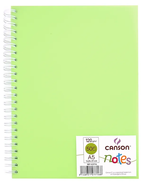 Блокнот для эскизов А5 50л "Notes" 120г/м2, зел.пласт.обл, спираль, Canson 224213 — 1
