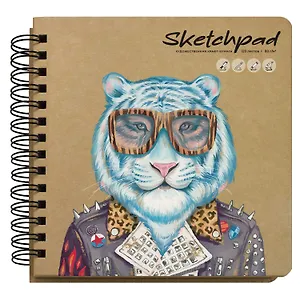 Скетчбук 200*200 120л "МОДНЫЙ ТИГР" крафт бумага 80г/м2, карт.обл., тв.подложка, гребень