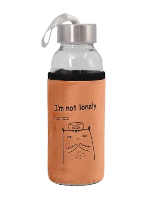 Бутылка в чехле велюр Единорог/Коты (стекло) (300мл) рыжая "Im not lonely" 3093881