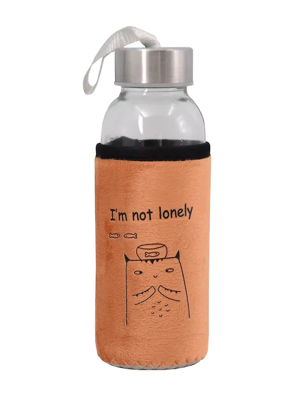 Бутылка в чехле велюр Единорог/Коты (стекло) (300мл) рыжая "Im not lonely" 3093881 — 1