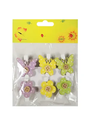 Набор прищепок, 6 шт, в пакете с хедером, цветы и бабочки (11-06943-10) 2493958