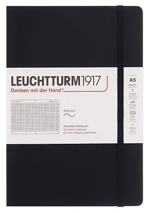Книга для записей A5, 61 лист в клетку "Classic", мягкая обложка, черный, Leuchtturm1917 3119958