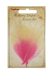Скелетированные листочки из банан. дерева Бело-малиновые (SCB300518) (набор/8шт.) (упаковка)