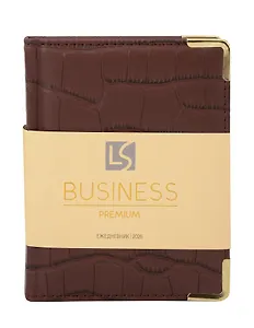 Ежедневник дат. 2026г. А6 176л "Business Premium. Impact" темно-коричневый, 7Б, иск.кожа, обл.поролон, тв.переплет, мет.уголки, тонир.блок, зол.торец, справ.мат-лы, 2 ляссе, инд.уп