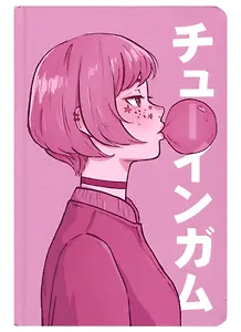 Книга для записей А5 64л тчк. "АНИМЕ. ДЕВУШКА С ЖЕВАТЕЛЬНОЙ РЕЗИНКОЙ" 7БЦ, выб.лак, мат.ламинация