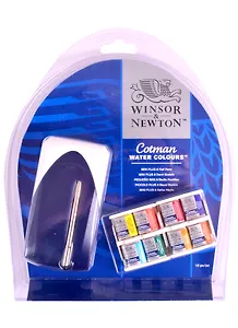 Краски акварельные "Cotman" 8 цв, мал.кюв., компактная кисть №5, пласт.кор., Winsor&Newton
