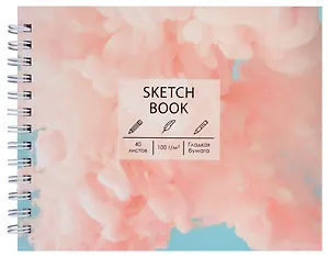 Скетчбук А6+ 125*160 40л "Розовый дым" белый офсет, 100г/м2, тв.обложка, евроспираль