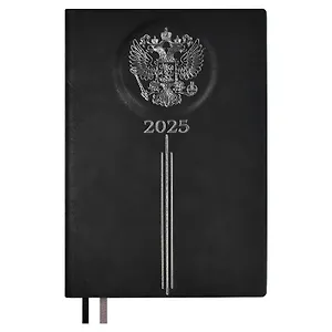 Ежедневник дат. 2025 г. А5 176л 146х211 "Тиволи" черный, кожзам, твердый переплет, тисн. фольгой, офсет, ляссе, подар.карт.коробка