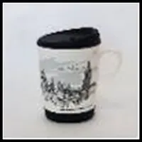 Кружка керамическая с силиконовой крышкой и подставкой в комплекте (28317) (295 мл)