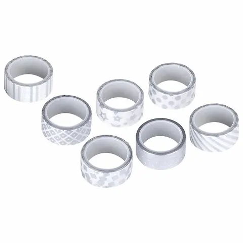 Клейкие WASHI-ленты для декора с фольгой СЕРЕБРИСТЫЕ, 15 мм х 3 м, 7 шт., рисовая бумага, ОСТРОВ СОКРОВИЩ, 661713 2804182 — 4
