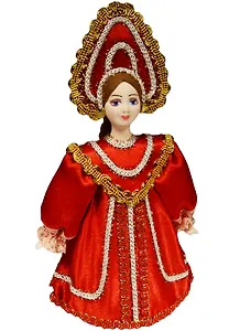 ГС Куколка в народном костюме фарфор красное платье (18 см) (1258752)