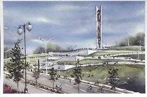 Открытка. Ижевск акварель. "Монумент "Дружба народов"