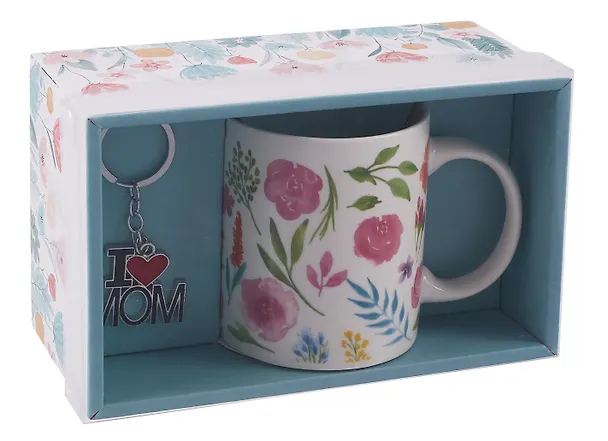 Подарочный набор Кружка и брелок-I love Mom Цветы и листья (коробка) (керамика) (12-topsun-202409-05) 3064958 — 6