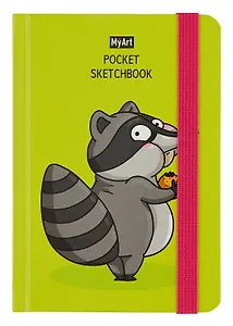 Скетчбук А6 48л "Pocket Скетчбук. Енот" белый офсет, резинка, тв.обложка