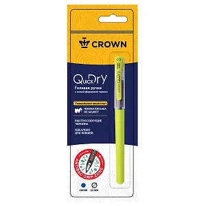 Ручка гелевая синяя "Quick Dry" с быстросохнущими чернилами и антибактериальным грипом, блистер, Crown