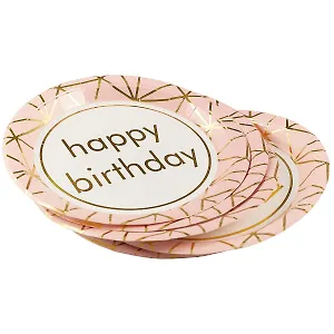 Набор бумажных тарелок Happy birthday на розовом фоне (18 см) (6 шт) (12-01582-G2)