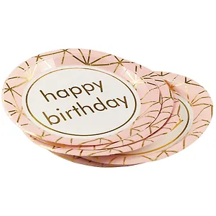 Набор бумажных тарелок Happy birthday на розовом фоне (18 см) (6 шт) (12-01582-G2) 2689356