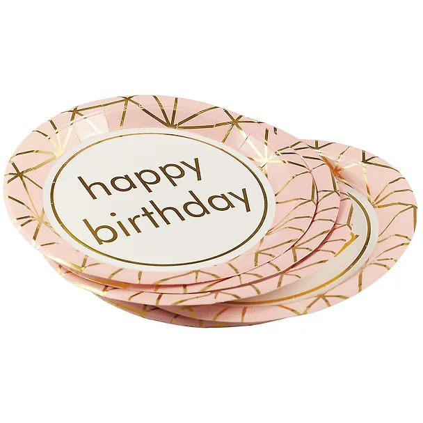 Набор бумажных тарелок Happy birthday на розовом фоне (18 см) (6 шт) (12-01582-G2) 2689356 — 1