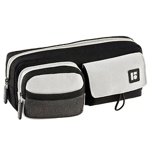 Пенал на молнии 1отд. "Gray pocket duo", 2карм., черно-белый, полиэстер, инд.уп., Berlingo