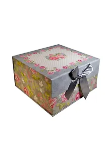 Коробка подарочная "Серое ретро" 19,8*19,8*11см, картон, декор бантик, Вейксинг