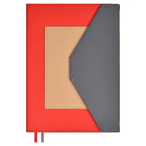 Ежедневник недат. А5 160л "Руффо" красный, серый, бежевый, иск.кожа, тв.переплет, офсет, ляссе