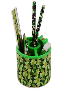 Набор настольный детский "Камуфляж" зеленый, стакан, линейка 15см, ластик, точилка, 2 ч/гр карандаша, блокнот, инд.уп.