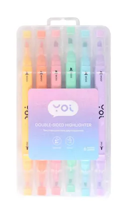 Текстовыделители Yoi, двухсторонние 6 цветов 3034204