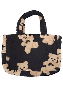 Сумка-шоппер плюшевая Мишки (черная) (31х28)