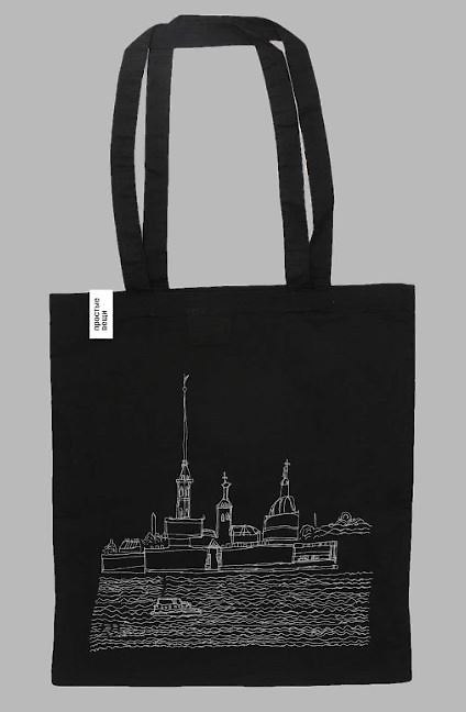 Шоппер черный Петропавловская крепость 40*35*6 см, 100% хлопок 2985159 — 1