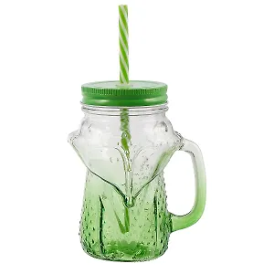 Баночка с ручкой и крышкой для коктейлей в форме лисы градиент (стекло) (450мл)