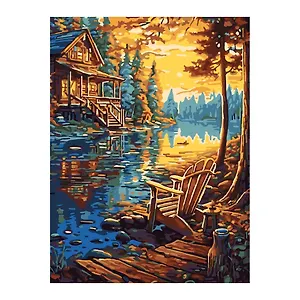 Картина по номерам на картоне 28,5*38 см "Дом в тайге"