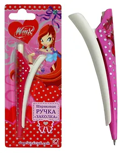 Ручка шариковая автоматическая синяя "Заколка" 1мм, зажим для волос, блистер, WINX