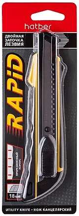 Нож канцелярский 18мм "Рапид" пласт.корп., Hatber 3172091