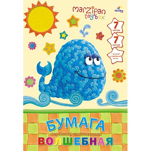 Бумага цветная 07цв 07л А4 "Marzipan". Веселый кит" мелов., самоклеящаяся, волшебная, вырубка, карт.папка, Unnika 228553 — 1