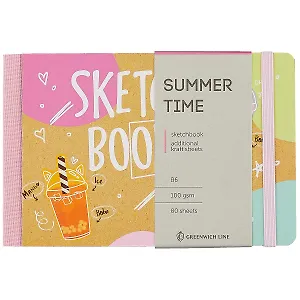 Скетчбук B6 80л "Summer time" 100г/м2, доп.листы крафт, тв. обложка, на резинке, Greenwich Line