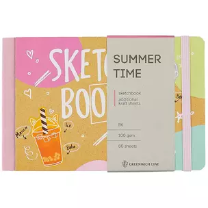 Скетчбук B6 80л "Summer time" 100г/м2, доп.листы крафт, тв. обложка, на резинке, Greenwich Line — 263002 — 1