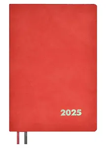 Еженедельник дат. 2025г. А5+ 80л 157х225 "Нубук" красный, кожзам, мягк. переплет, тисн. фольгой, офсет, ляссе
