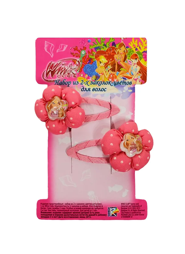 Набор 2 заколки для волос Winx Цветы (21511) (ярко-розовые) (упаковка) 2447147 — 1