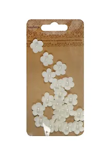 Набор мини-цветочков бумажных с бусиной Белые (SCB26003035) (d=1,5см) (20шт.) (упаковка)