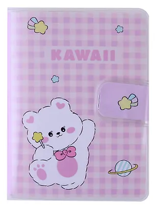 Записная книжка А7 80л кл. "Kawaii. Мишка" в ПВХ-обложке, на кнопке 3037939