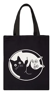Сумка-шоппер на молнии Коты Инь-Ян (38х35) (текстиль, флис) Bookvalno